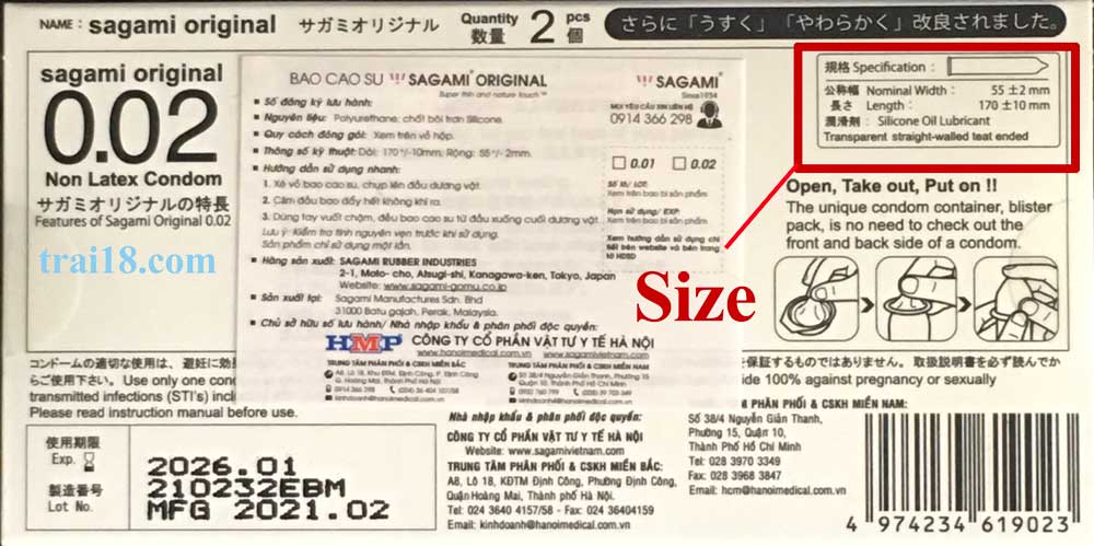 Size bao cao su ghi trên hộp