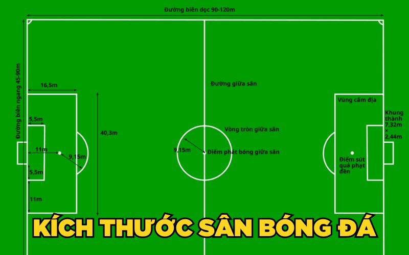 Sơ đồ kích thước tiêu chuẩn của một football pitch chuyên nghiệp